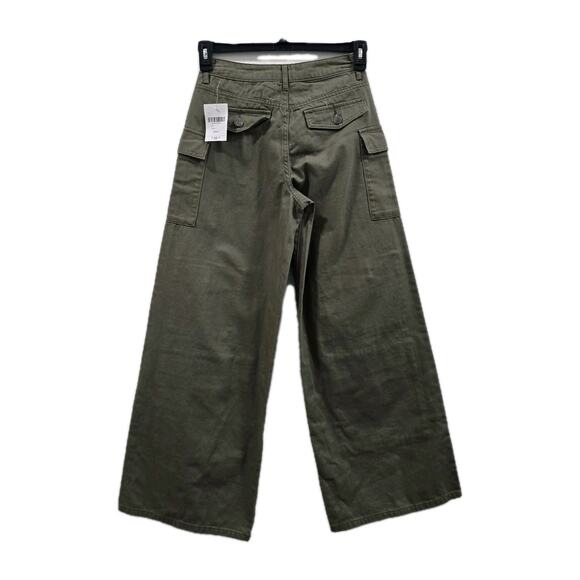 Forever 21 Womens Olive Cargo Pants Y2k Wide Leg Utility Multi Pocket Cotton S - Picture 8 of 13